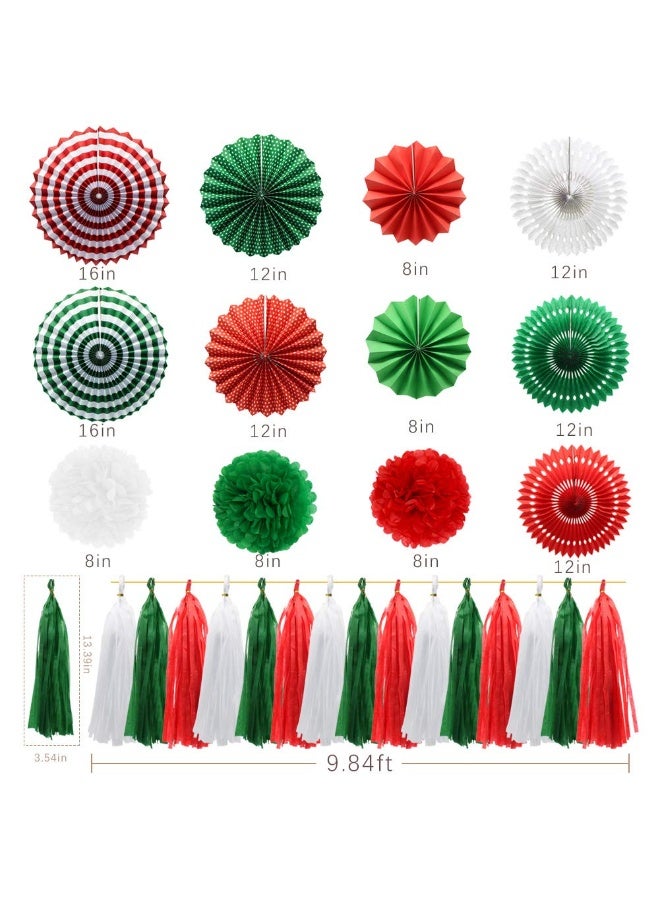 Mordely Red Green White Hanging Paper Fans Pom Poms Flowers Tissue Tassel Garland for Graduations. Patrick's Day Party Decorations - Image 2